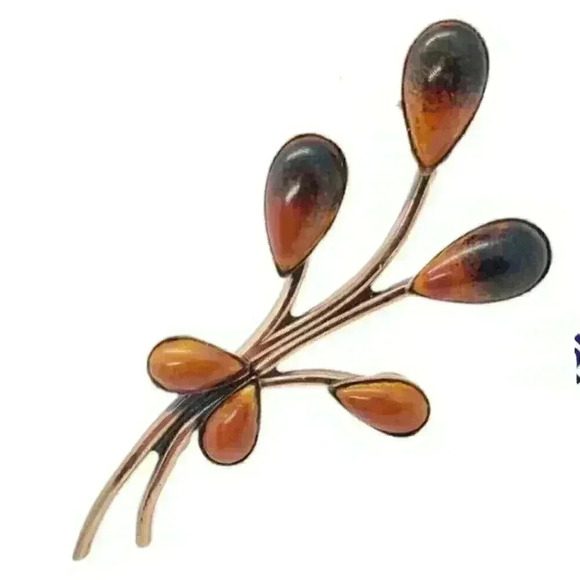 Vintage MCM Brooch Matisse Renoir Copper Enamel Abstract Flower Mid Century Mod - Picture 1 of 7